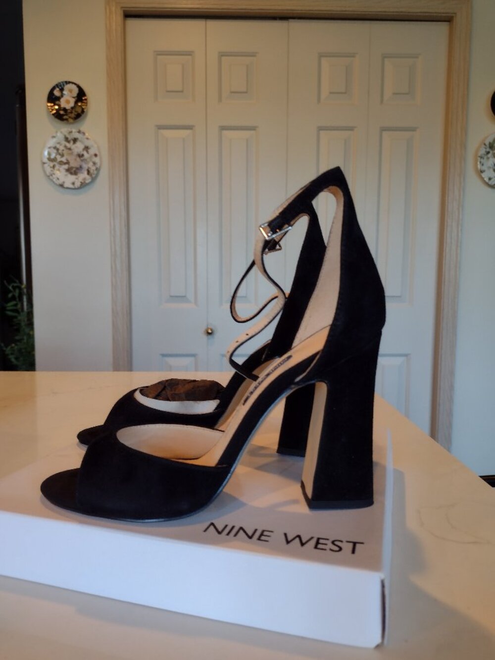 Black Suede Block Heel Sandals